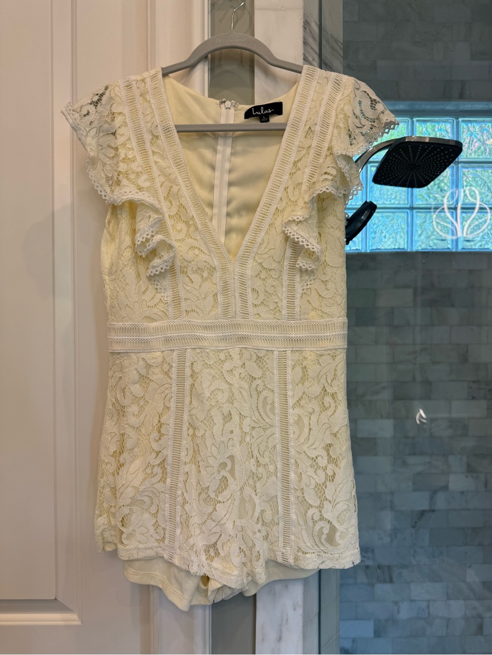 Lulu's Ivory Lace Ruffle Romper - Picture 8 of 11